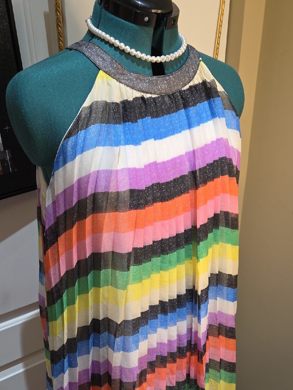 Nwot Large New York Company Colorful Striped Halter Maxi Dress With Belt - Picture 4 of 17